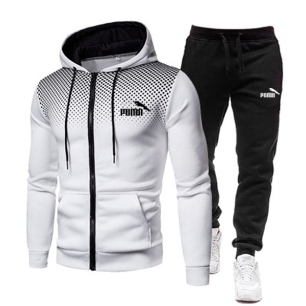 Herbst und Winter Rundhals-Mode Freizeithose Jacke Kapuzen-Strickjacke Trend Sport lässig Langarm-Anzug Herren