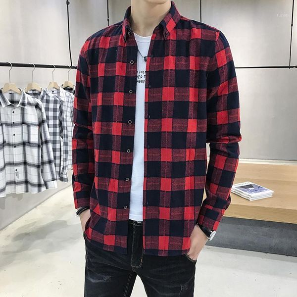 

loose-fit men's shirt spring and autumn new-hip hop plaid long-sleeve shirt korean style fashion wild personality clothes1, White;black