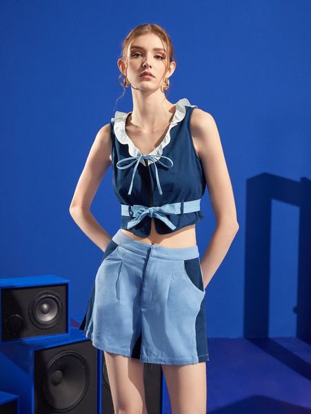 

x viola l frill trim belted crop z5wb#, White