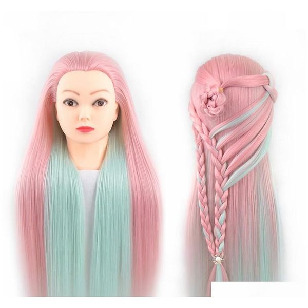 

professional multicolor training heads with long thick hairs rainbow practice hairdressing mannequin dolls hair styl sqconc bdehair, White