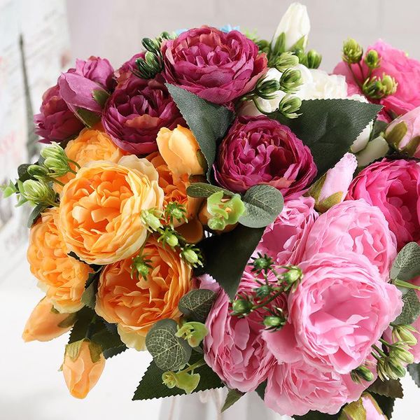 

decorative flowers & wreaths colorful rose artificial silk wedding decoration bride holding fake flower bouquet home party supply floral gar