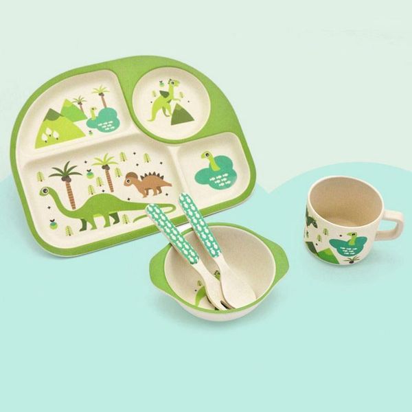 

bamboo baby dishes bowl cup plates sets 5pc/set sub-grid cartoon tableware creative gift for infant toddler children dinnerware1