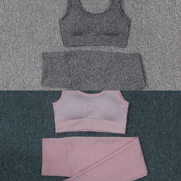 

2pcs/set sports suit seamless yoga suits women sport set padded sports bra high waist sports legging gym shirt trouser tracksuit c0122, Gray