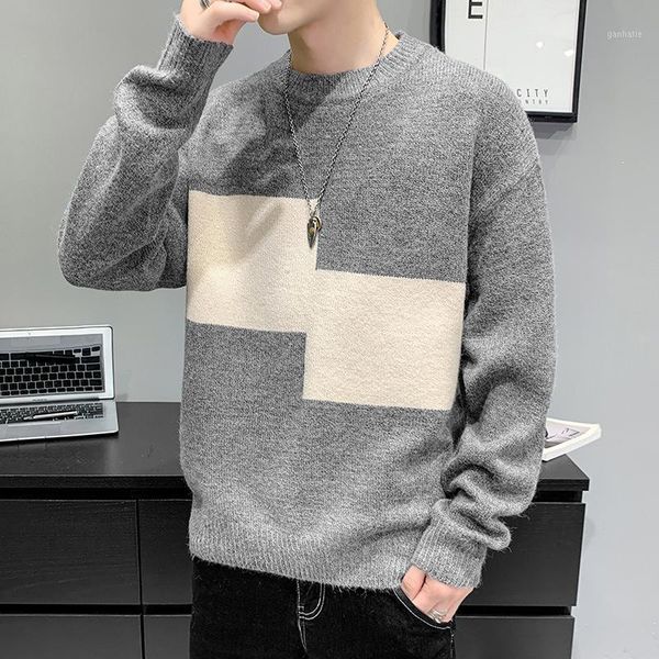

2020 new winter men's sweater warmth thick round neck sweater long-sleeved trendy brand loose jacket men's korean autumn coat1, White;black