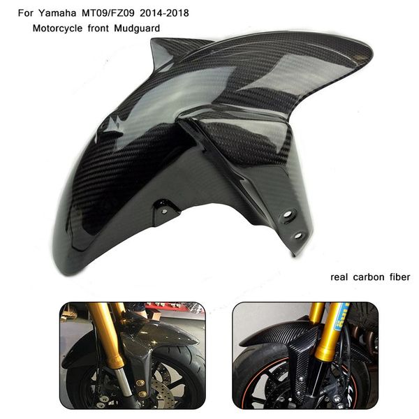 

motorcycle exhaust system moto-modified for mt09/fz09 real carbon fiber front mudguard cover silp on 2014 2021