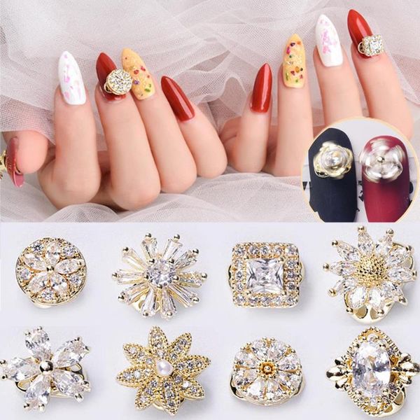 

nail art decorations 1pc shiny flower fast rotatable zircon rhinestones metal decoration accessories, Silver;gold