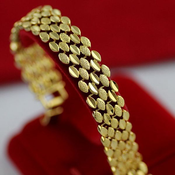 Largura de pulso Cadeia Sólido 18k Yellow Gold Filled Womens Mens Bracelet Gota-Design