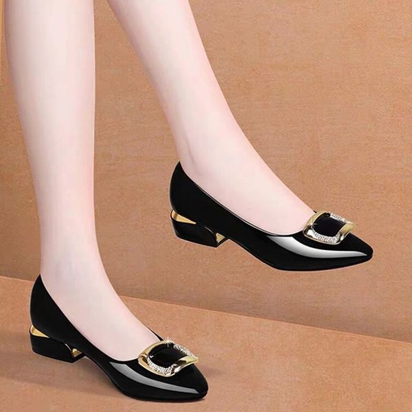 

3cm heels women boat shoes patent leather dress shoes ol office lady shoe low heels pumps zapatos mujer autumn spring 8783n #k87q, Black