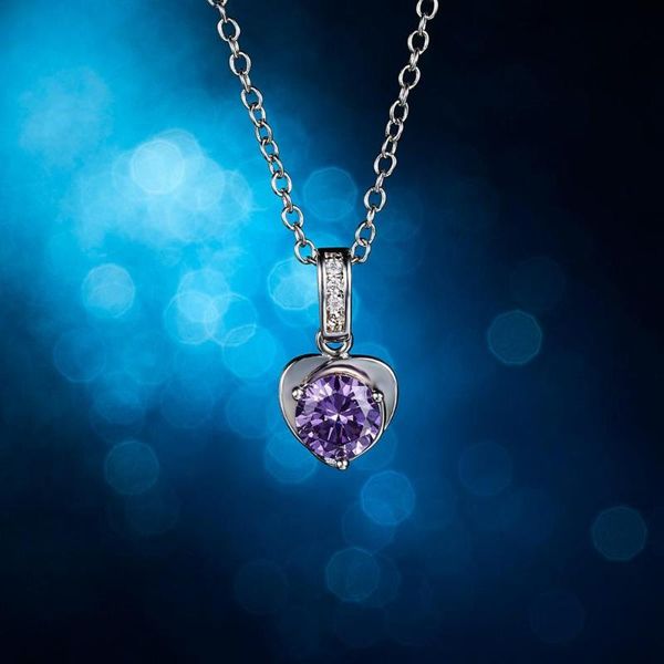 

elegant crystal zircon women love heart shape white zircon pendant necklace metal chain wedding pendant necklace jewelry gifts, Silver