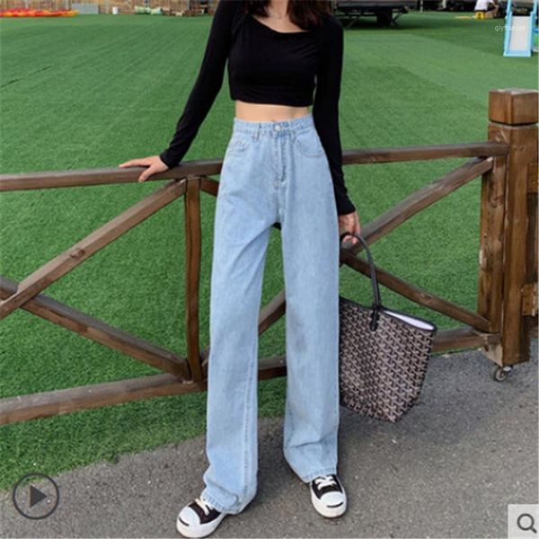 

women denim jeans pant empire wide legs trousers casual summer loose11, Blue