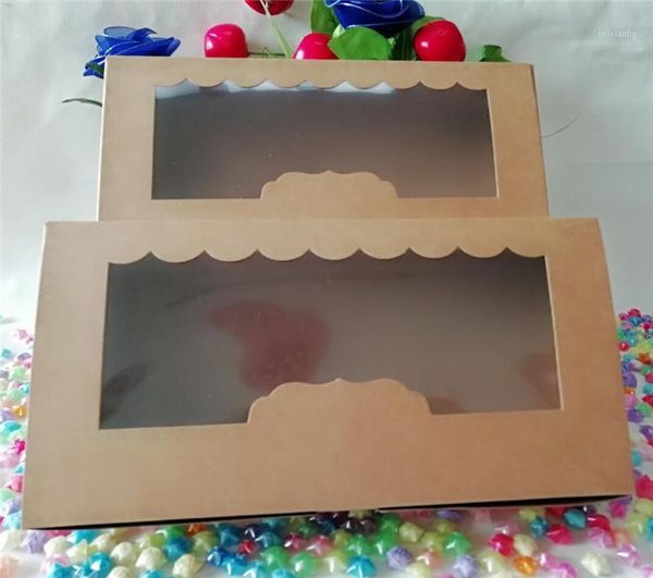 Confezione regalo 50 pezzi Scatole di carta Kraft di 3 dimensioni per l'imballaggio Scatola di cupcake con finestra Torta di Natale Biscotti di caramelle Baking1