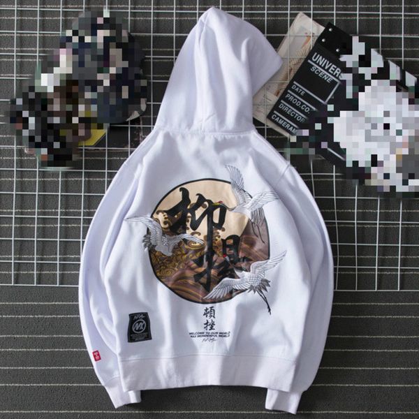 

2021 new chinese style embroidered black hoodies printed man streetwear white sweatshirts sweat hoodie 5nau