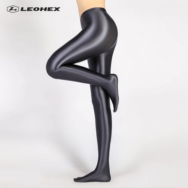 

leohex spandex glossy opaque pantyhose shiny high waist tights stockings yoga pants training women sports leggings fitness c1208, Gray