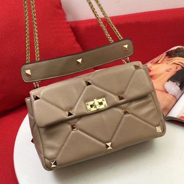

single shoulder bag women cross body back pouch soft lambskin leather bag diamond check embroidery handbag tarot chain bag large rivets