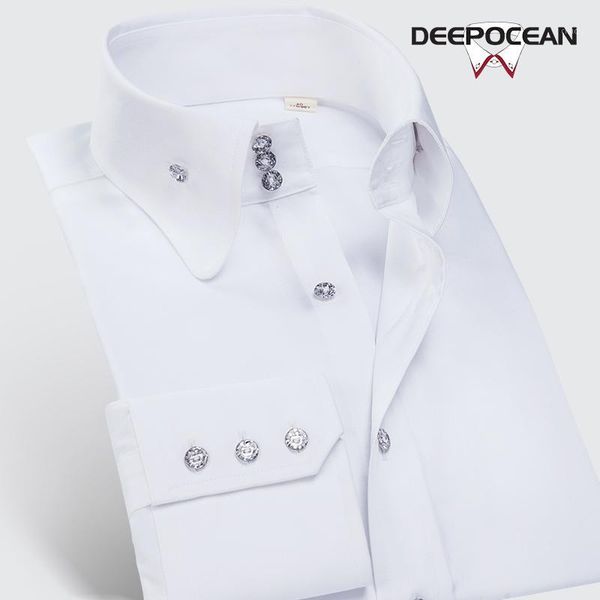 

deepocean mercerized cotton round neck high neck shirt men's long-sleeved slim young men's shirt korean handsome1, White;black