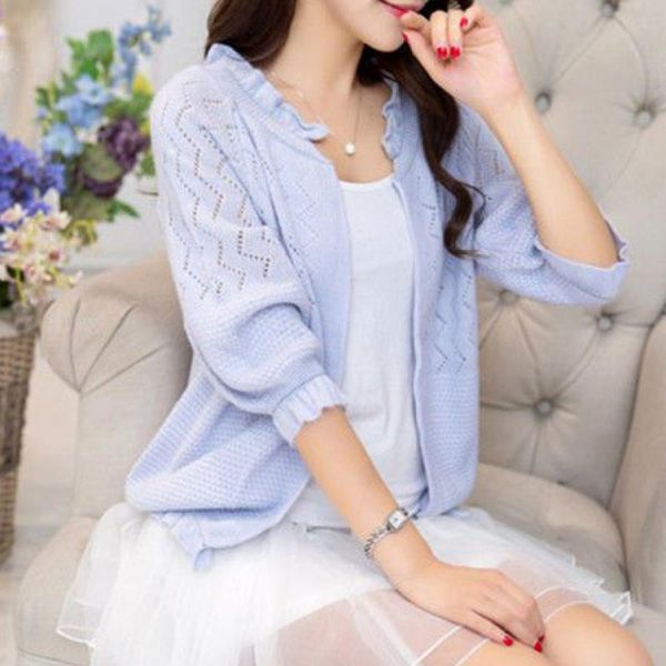 

women's knits & tees 2021 casual loose lotus sleeve sweater cardigan women knitwear round neck clothing, White