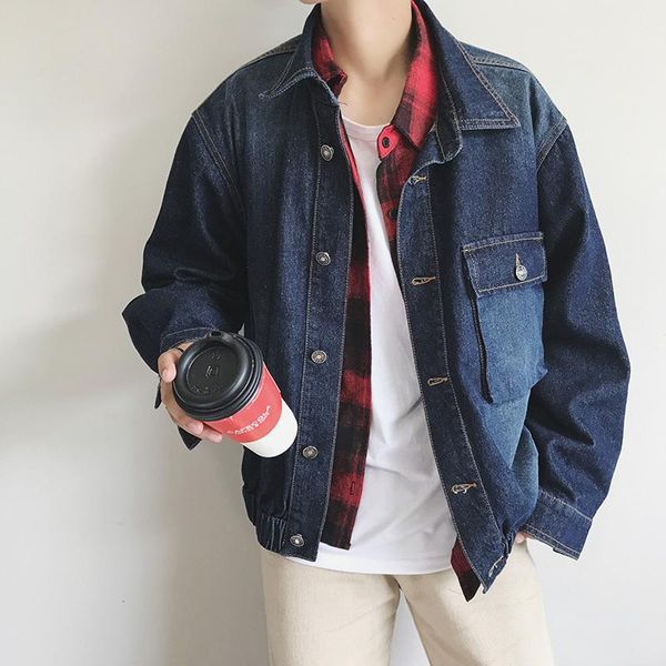 

2018c spring and autumn loaded printing washed personality fashion wild men's denim jacket tide code youth cotton1, Black;brown