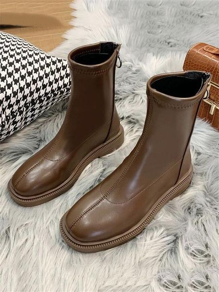 

lady boots women shoes autumn boots-women zipper round toe black ankle 2021 rock low rubber hoof heels rome short plush basic1