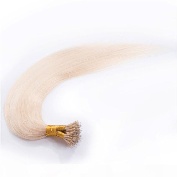 

elibess hair -nano ring human hair extension #60 platinum blonde1g strand 100strands set straight wave 14inch to 26inch nano ring human hair