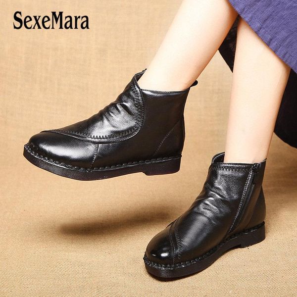 

boots cow leather women's ankle boot warmful snow ladies casual winter shoes, Black