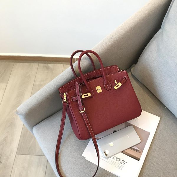 

высококачественная индивидуальная обновленная золотистая коричневая сумка birkin натуральная кожа большая емкость сумка для женщин элегантны, Black;red