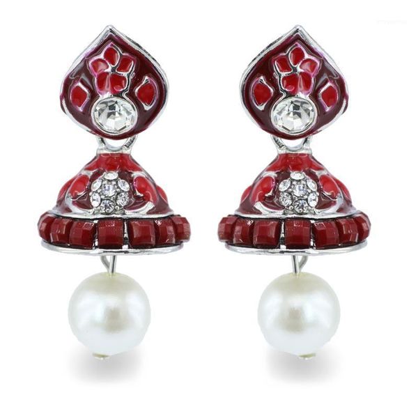 

tribal jewelry boho colorful enamel jhumka earrings for women bridal pearl beads statement earring party jewelry gift1, Silver