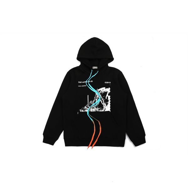 

trendy ow new gradient color drawstring fleece hooded sweater men's loose hoodie women's large size coat, Black