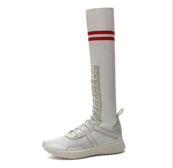 

2020 autumn winter flat boot knitted elastic boots letter thick heels woman shoes fashion socks boots lady boots, Black