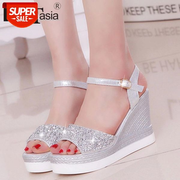 

doratasia ladies summer sweet glitters platform sandals elegant shallow date sandals women fashion high wedges shoes woman #db4t, Black