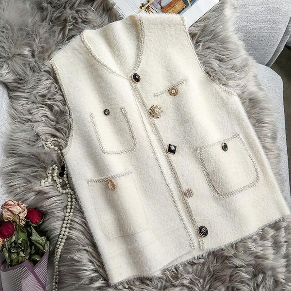 

autumn and winter new fashion women's knitted exquisite button waistcoat vest jacket1, Black;white