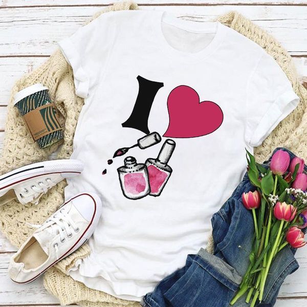 

women graphic love cute fashion short sleeve finger nail summer t-shirt lady womens clothing clothes tee female t shirt, White