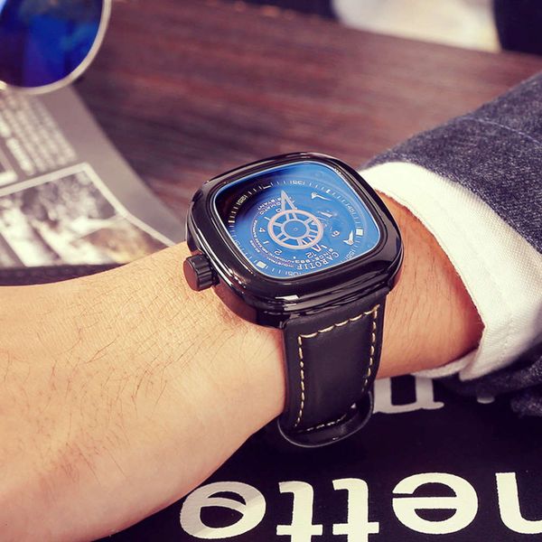 

watch automaton mechanical watch male tiktok table hollowed square large dial watch, Slivery;brown