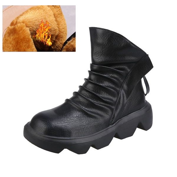 

2021 the new soft leather from the chunky ankle for women teddy platform shoes short brown woman not sliding winter boots mujer 2qyg, Black
