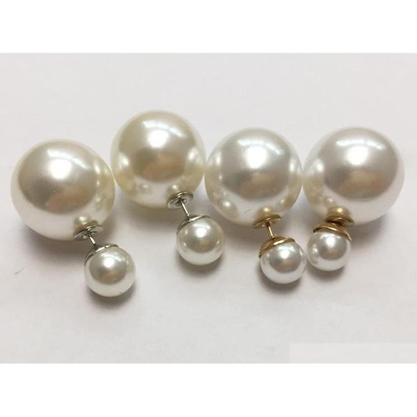 Mode Koreanischen Stil Zweiseitige Weiße Perle Imitation Perlen Ohrstecker Für Frauen Boutique Klassische Doppel Seiten Perle Ohrstecker R02H2