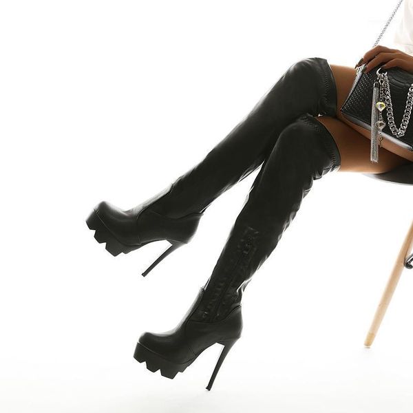 

women's boots under the knee high heel winter 2021 new 12cm heel elastic high tube boots thin slim1, Black