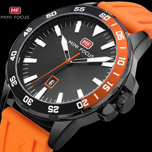 

mini focus army military sport watch men quartz clock orange rubber strap ocean dial date display fashion creative watches, Slivery;brown