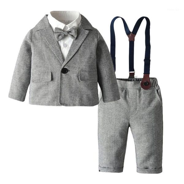 

clothing sets british style childrenswear autumn and winter children grade suit jacket white shirt suspender pants three-piece set sel1