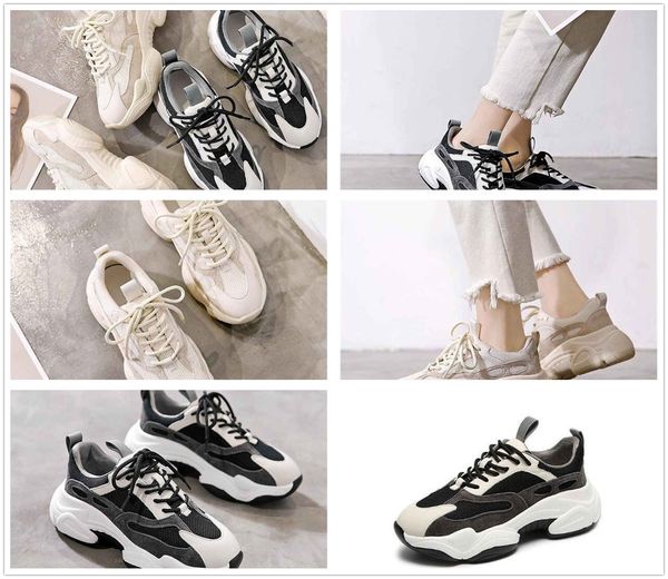 

fathers shoes womens early autumn 2020 new westernized all-around lightweight thick sole heightening lace up casual sports shoes breathable, Black