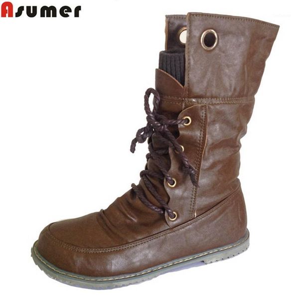 

boots plus size winter snow flats lace up round toe soft leather women ankle black brown yellow female shoes woman1