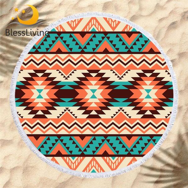 

blessliving aztec beach towel geometric bath towel tribal ethnic round toalla summer blanket orange blue exotic beach mat 150cm