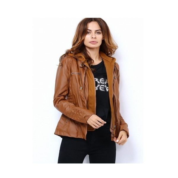 

small leather jacket spring, autumn and winter zipper hooded gram disassembly locomotive korean style loose women, Black;brown