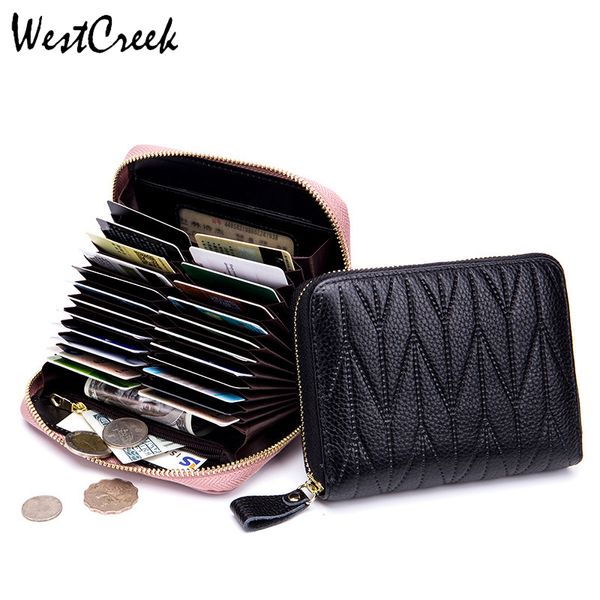 

westcreek brand men/women genuine leather rfid zipper credit card holder passport travel wallet coin purse business cards holder c1115, Brown;gray
