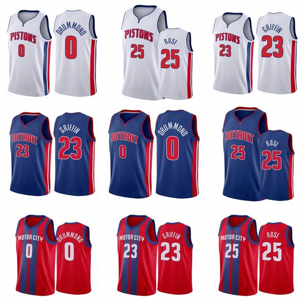 

detroit pistons men derrick rose andre drummond blake griffin 2019-20 city nba red basketball jersey, Black