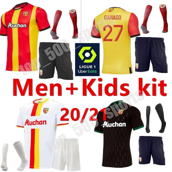 

20 21 men + kids kit rc lens soccer jerseys fofana ganago 2020 2021 home away kakuta gradit fortes perez third football shirt, Black