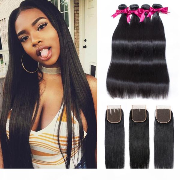 

brazilian straight human hair bundles with closure unprocessed straight bundles with lace closure human hair weaves closure, Black;brown