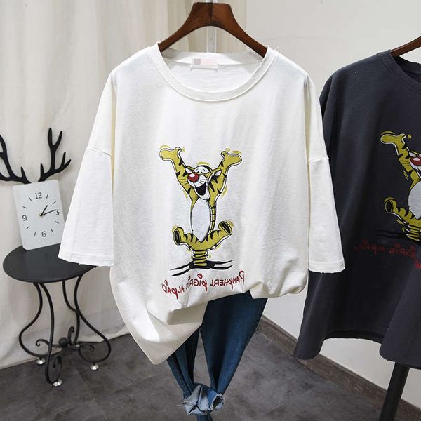 

harajuku cartoon chic hong kong t-shirt loose bf style 2020 new short sleeve women's bottom, Black;gray