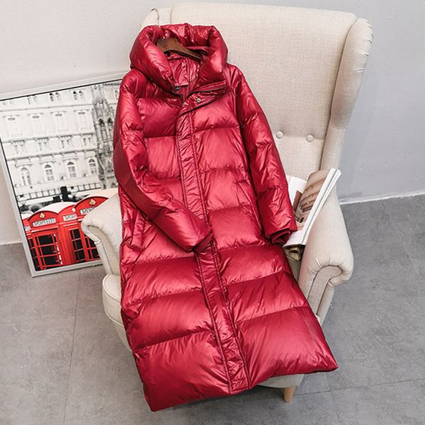 

90% white duck down jacket 2019 women winter jacket long thick coat for women hooded down parka warm female clothes waterproof t200107, Black