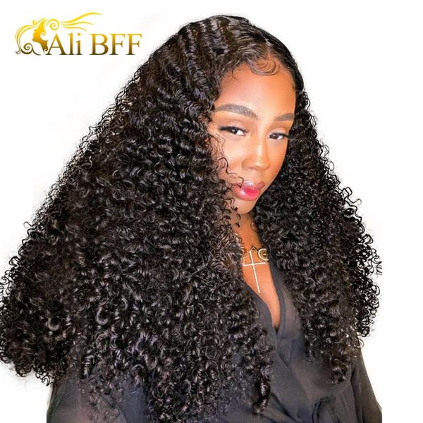 

13*6 kinky curly wigs 4*4 180% density curly lace frontal wig ali bff 13*4 lace wig full front human hair wigs, Black;brown