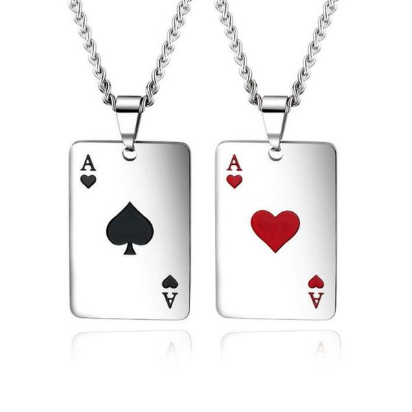 Moda homens e mulheres colar de aço criativo poker coração-shaped pingente de festa de moda presentes acessórios atacado