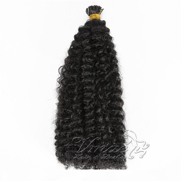 

indian malaysian 1g strand 100g natural color afro kinky curly pre bonded keratin stick i tip raw remy virgin human hair extensions, Black